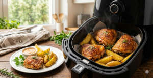 🍗 Sobrecoxa Crocante com Batatas na Air Fryer: O Almoço Prático! 🍗🍟✨